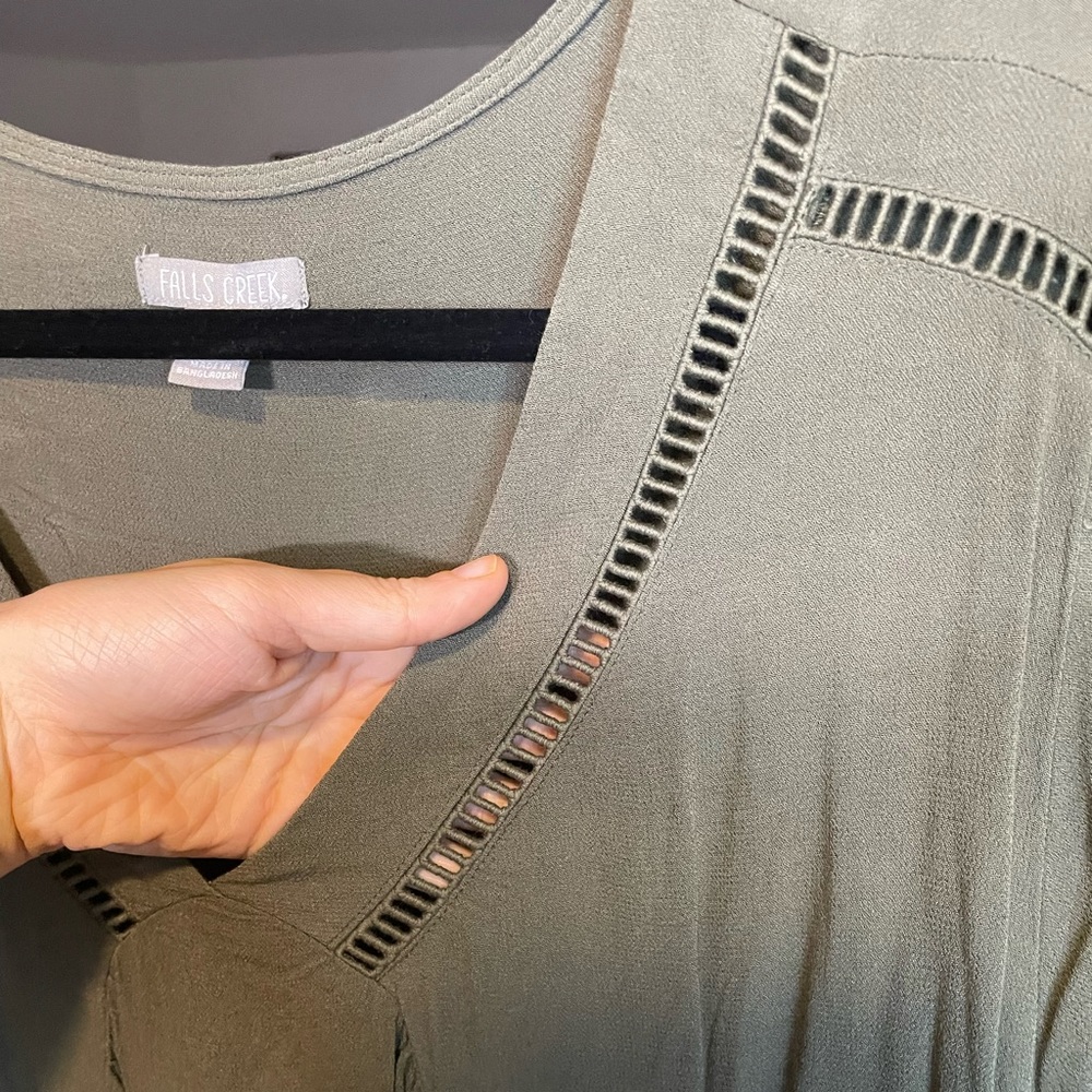Falls Creek Olive Green Flowy Blouse